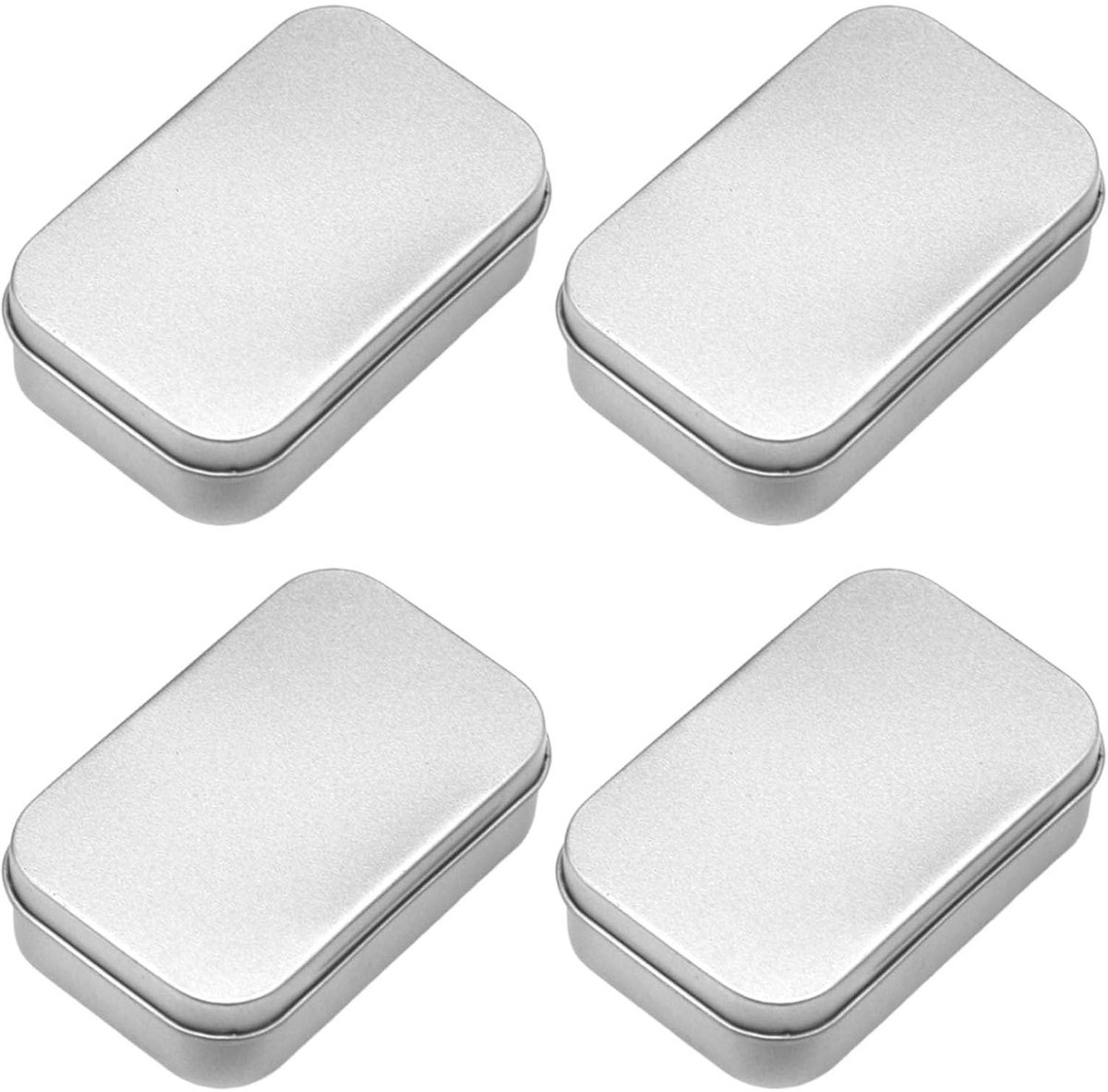 4-stuks Blikken doos - Blikken doos met deksel - Metalen doos - IJzeren opbergdoos - Rechthoekige metalen doos - Mini draagbare doos - Geschikt voor het opbergen van cosmetica, sieraden, sleutels, snoep, cadeaus, enz. - Zilver