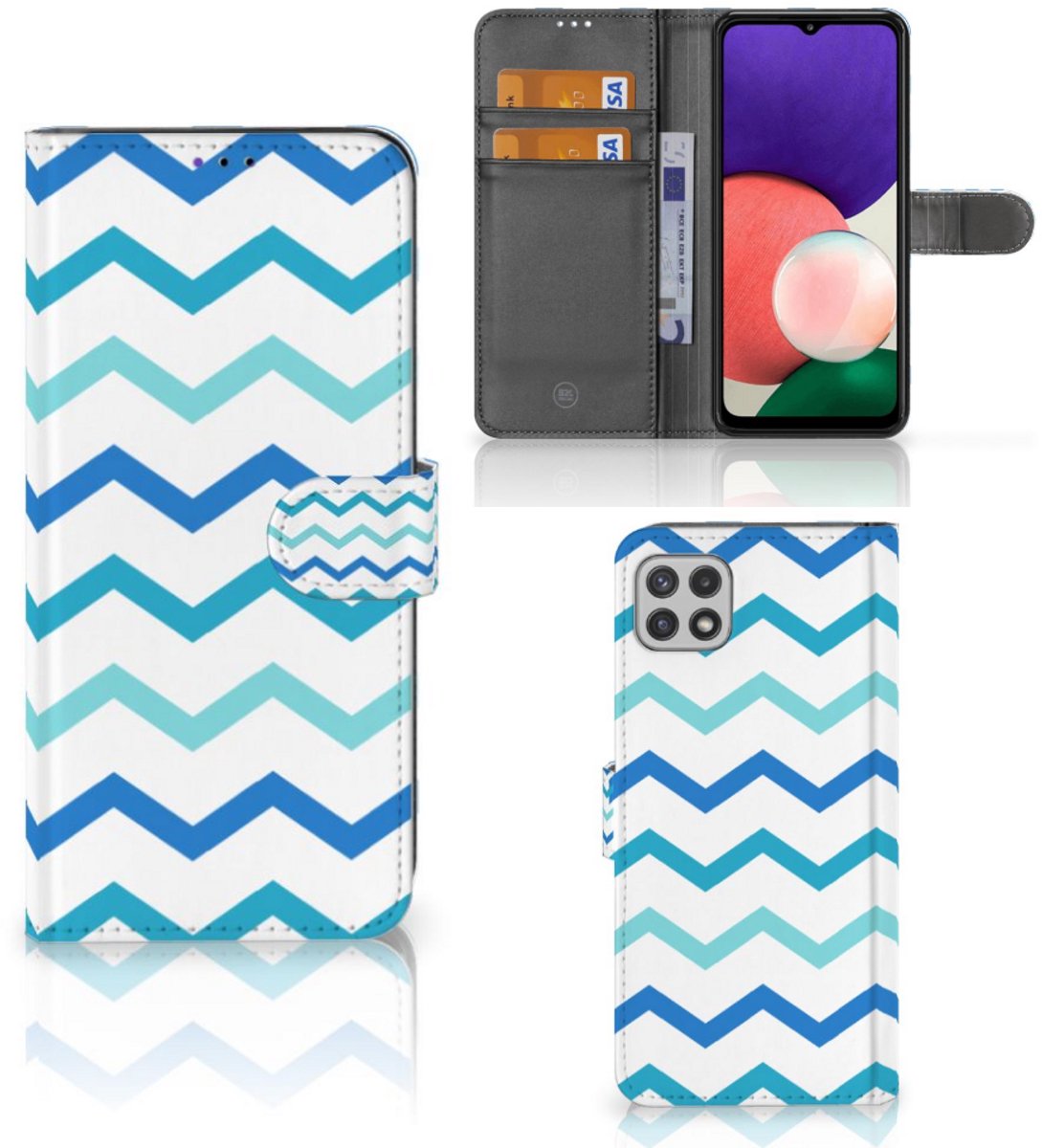 Samsung Galaxy A22 5G Telefoon Hoesje Zigzag Blauw