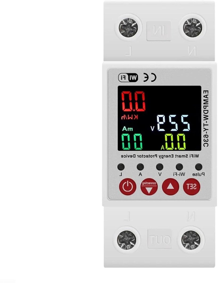 Stroombegrenzer Relais - Overspanningsbeveiliging Onderspanningsbeveiliging - Elektrische Installaties Beveiligen - 3-in-1 Display - 63A 230V - Wit