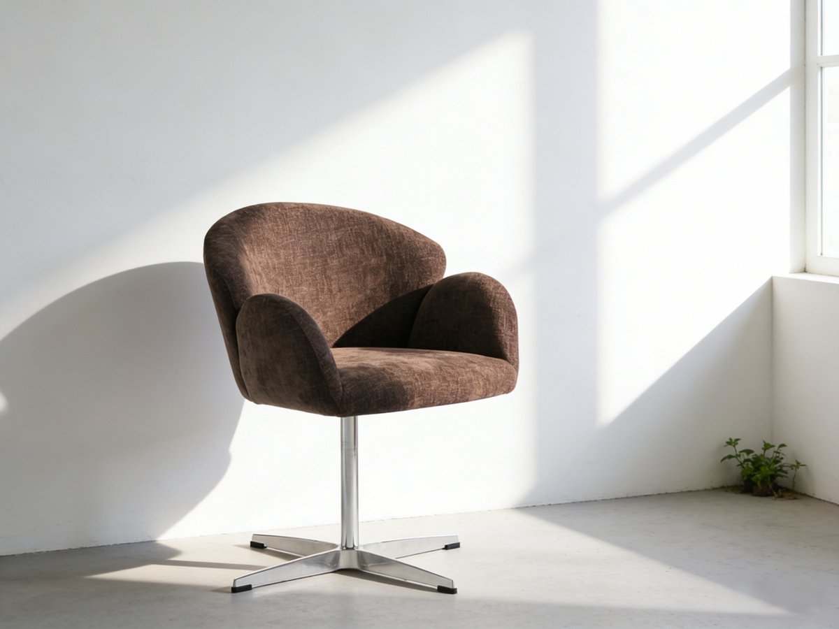 NJLYUHOME Home - Draaistoel met armleuningen Scandinavisch design - 1 stuk - Bruin chenille - 360° draaifunctie - Stabiel & comfortabel - Voor woonkamer & kantoor