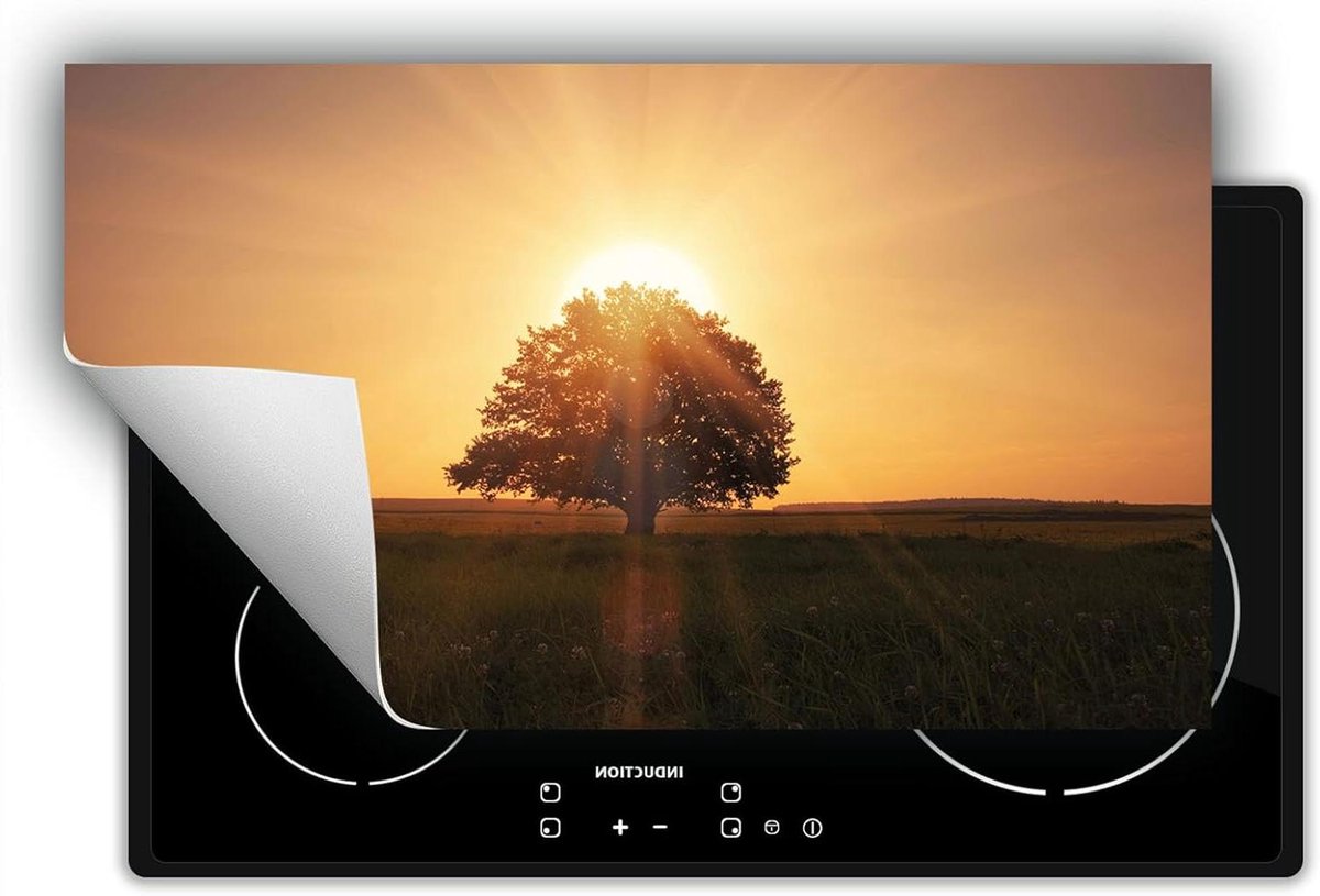 Inductie Beschermer - Kookplaat Mat - Kookplaat Beschermen - Vinyl met UV-print - 90x52 cm - Boom - zon