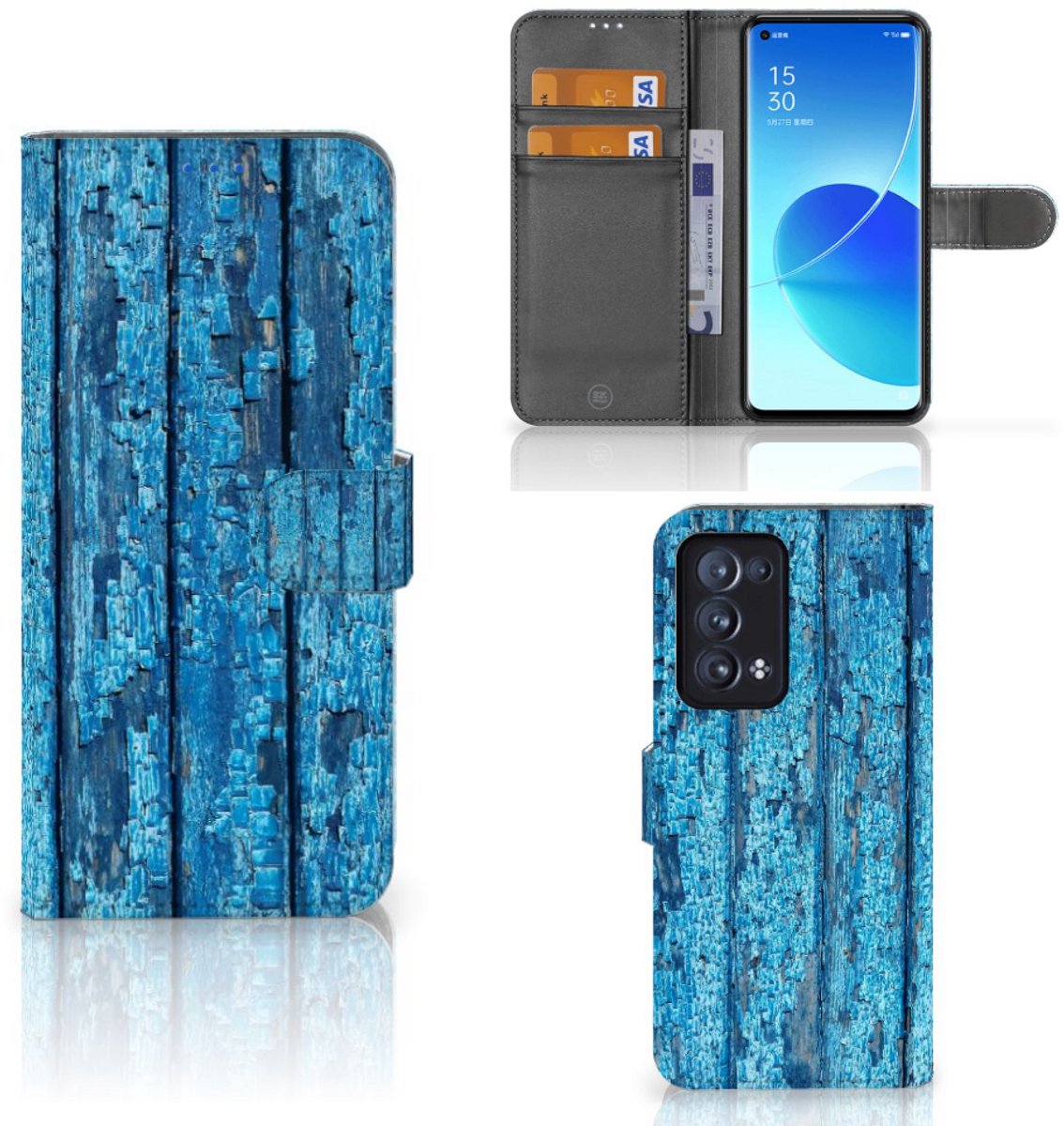 OPPO Reno 6 Pro Plus 5G Book Style Case Wood Blue