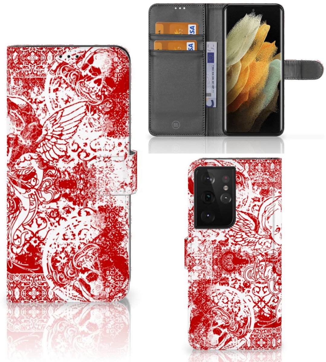 Telefoonhoesje met Naam Samsung Galaxy S21 Ultra Angel Skull Rood