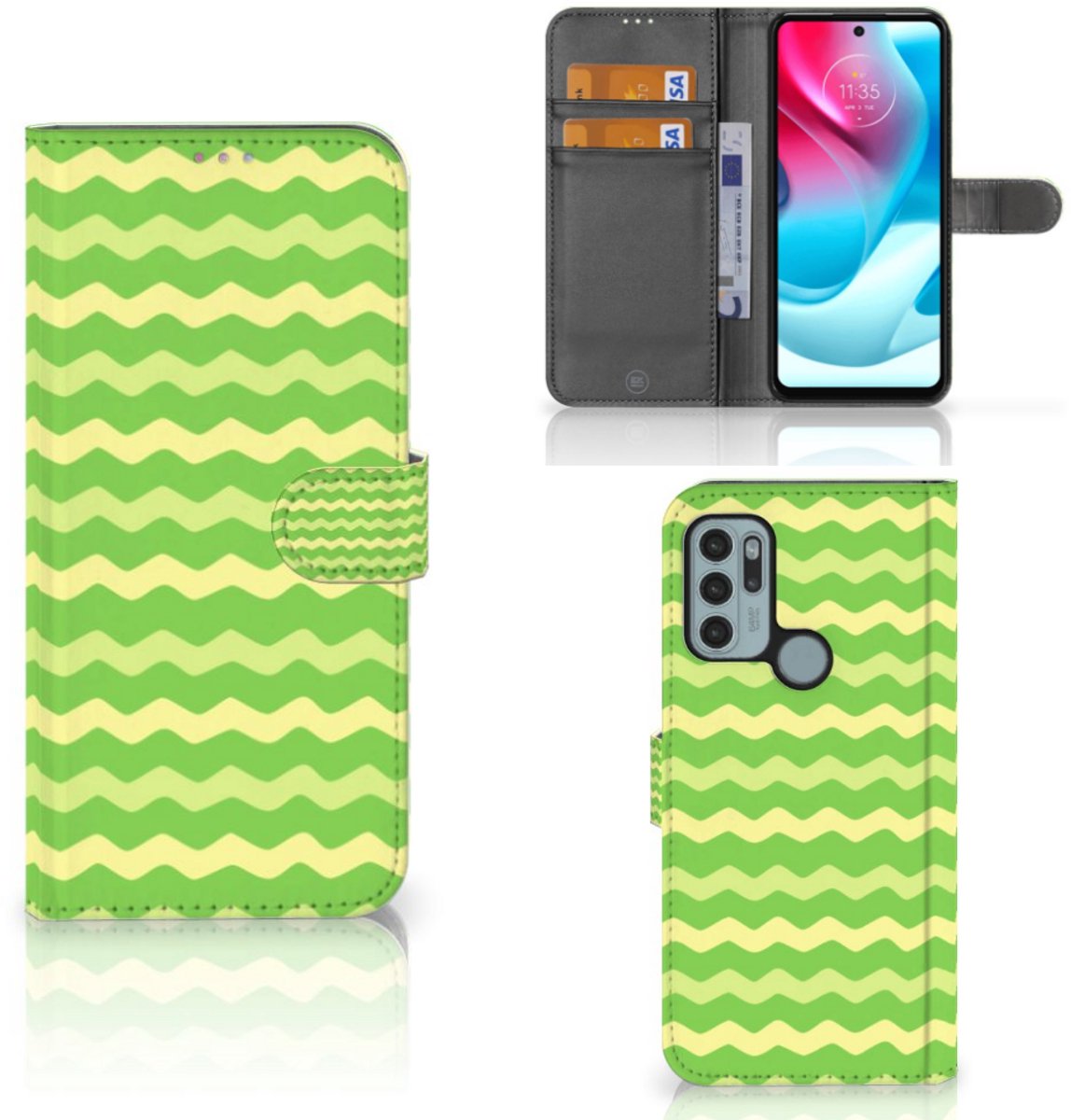 Book Case voor Motorola Moto G60s Telefoon Hoesje Waves Green