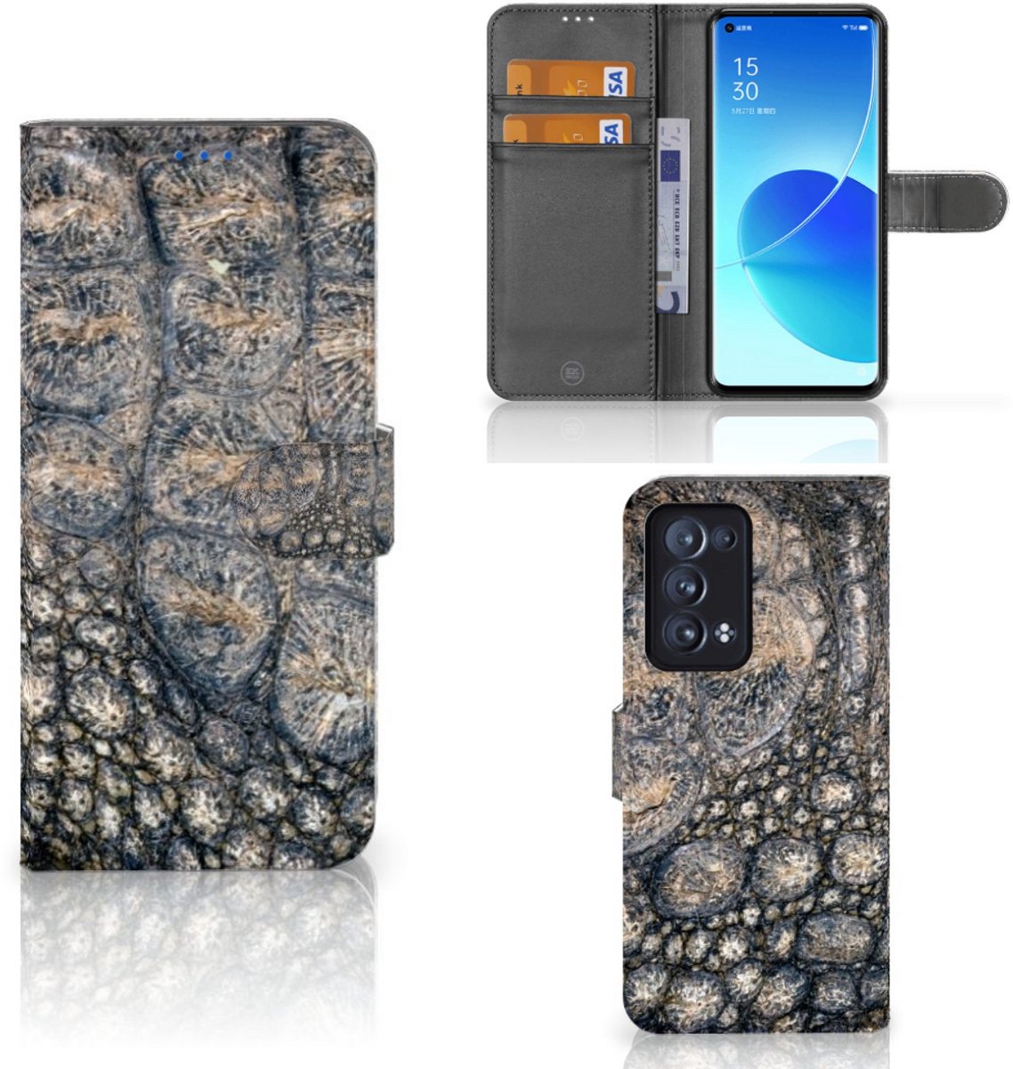 OPPO Reno 6 Pro Plus 5G Telefoonhoesje met Pasjes Krokodillenprint
