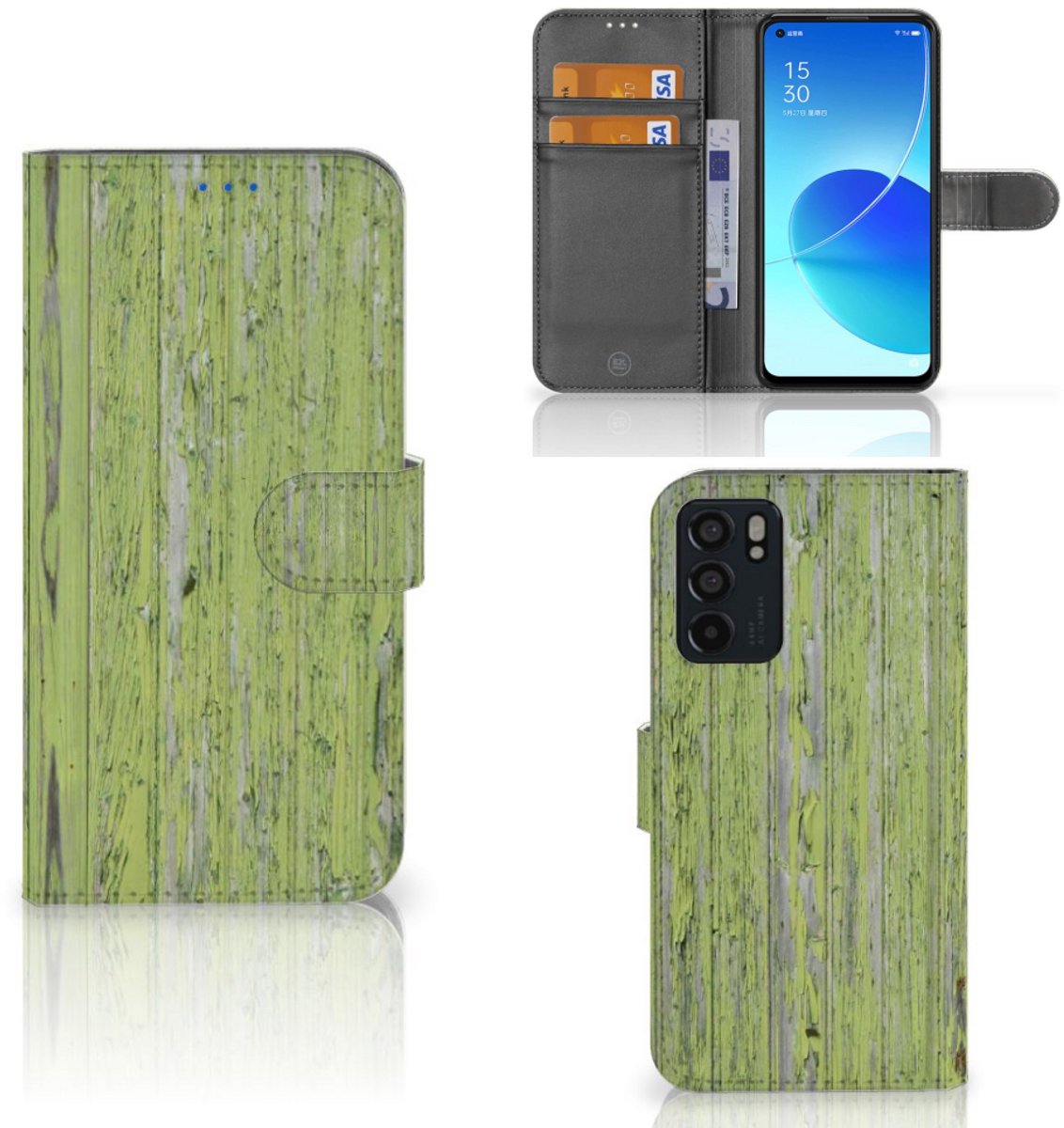 OPPO Reno6 5G Book Style Case Green Wood