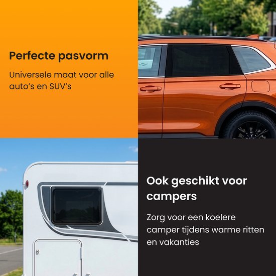 R2B® Zonnescherm Auto Zijruit - Universele set van 2 - Met UV Protectie voor Kind & Baby - Extra Donkere Zonwering Auto - Zwart - Autoaccessoires — afbeelding 3