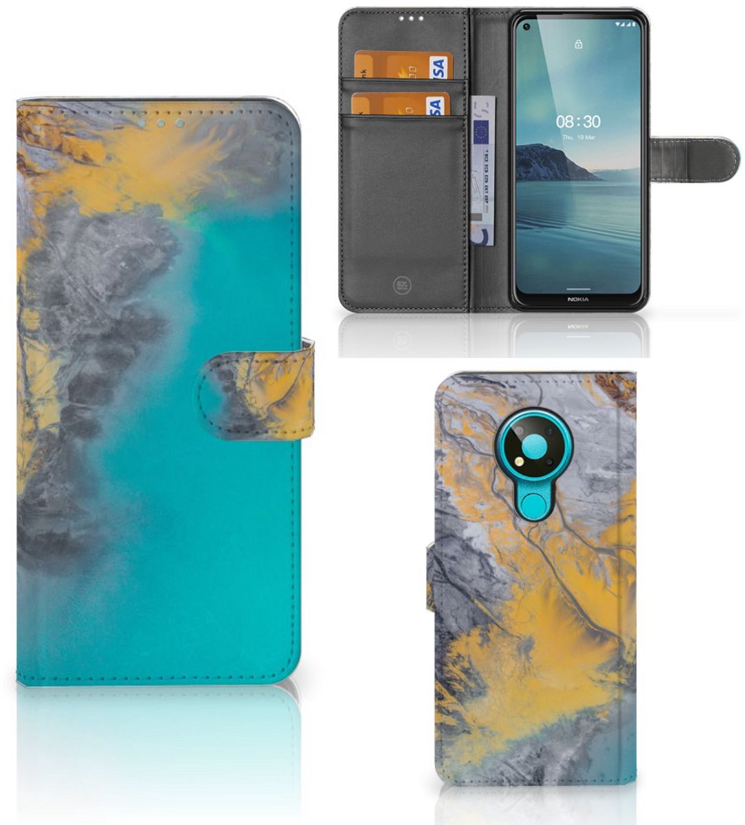 Nokia 3.4 Bookcase Marble Blue Gold