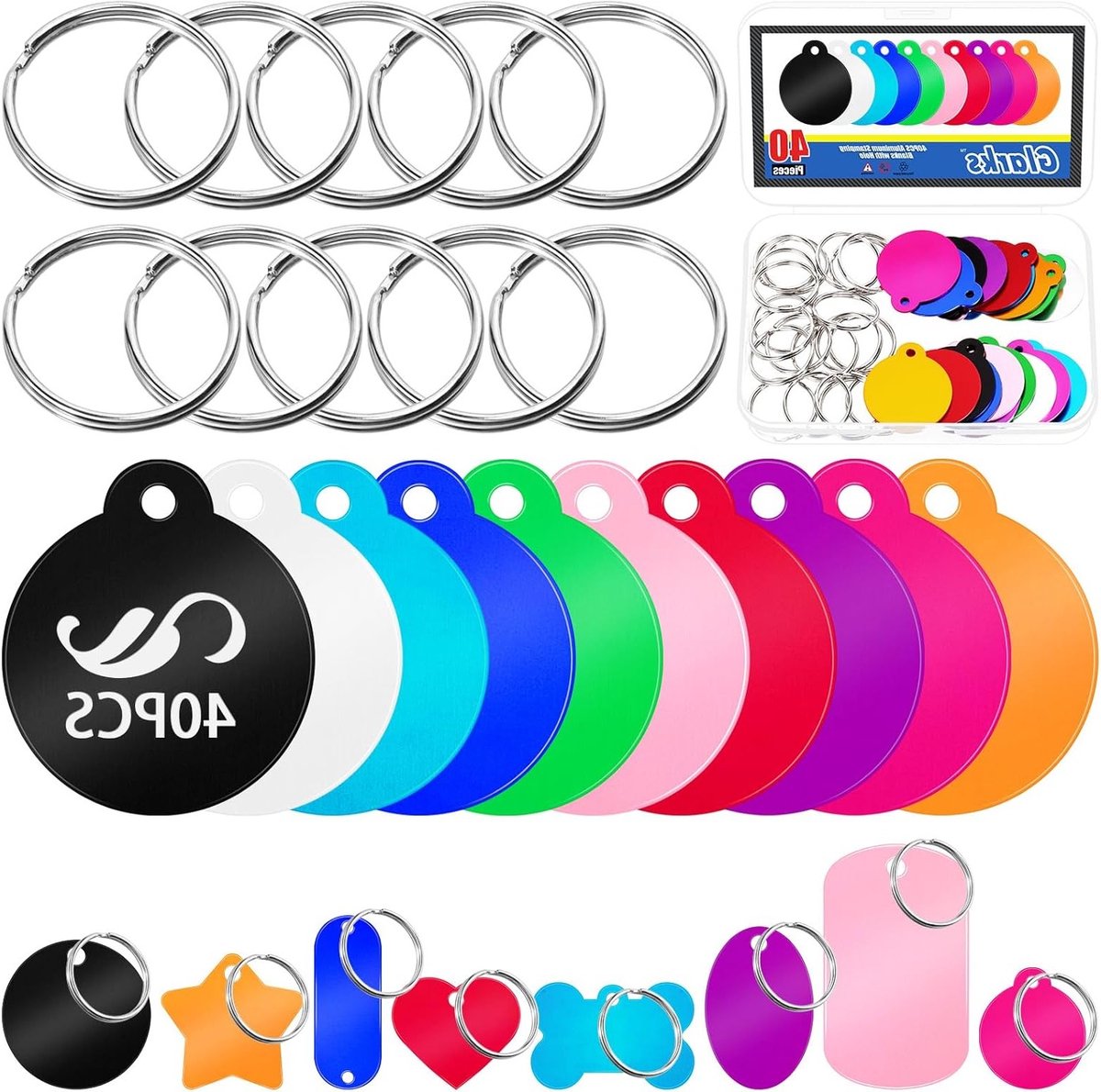 40 Stuks Aluminium Ronde Laser Graveer Tags met Gat, Lege Labels, Multicolor ID Labels en Stempels voor Ambachten en Huisdieren