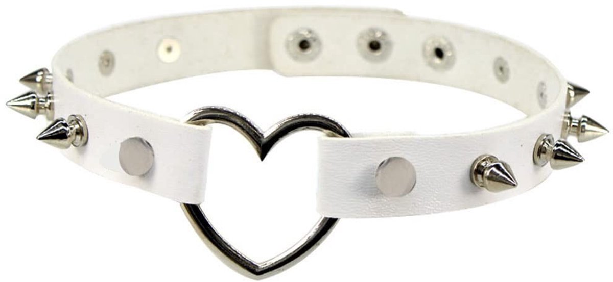 Cosensi - Punk Choker - Gothic Necklace - Verstelbaar en stijlvol - Wit - Leder en metaal - Perfect voor feesten - Voor vrouwen