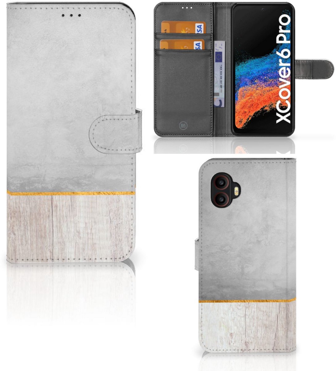 Samsung Galaxy Xcover 6 Pro Book Style Case Wood Concrete