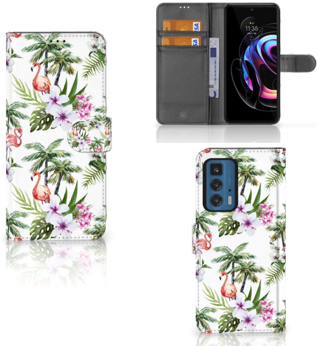 Motorola Edge 20 Pro Telefoonhoesje met Pasjes Flamingo Palms