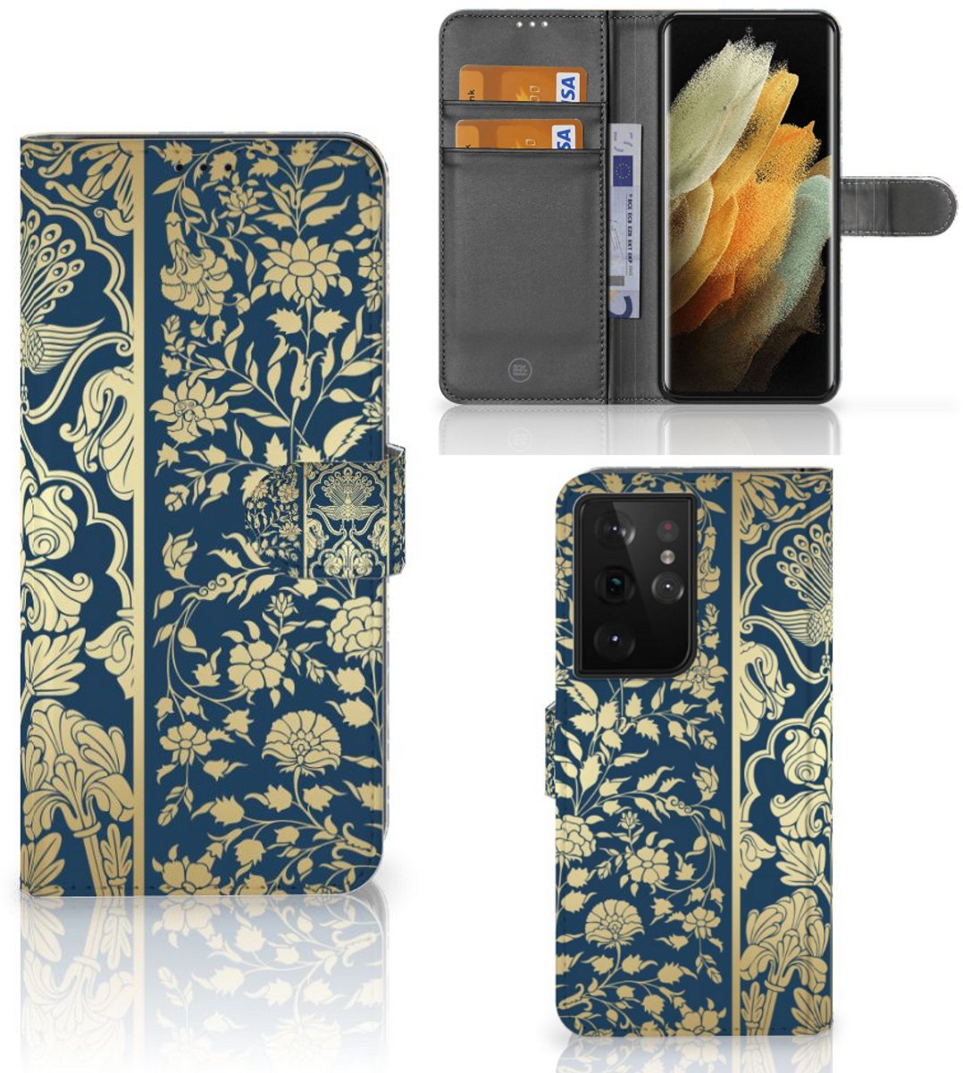 Book Case voor Samsung Galaxy S21 Ultra Hoesje Beige Flowers