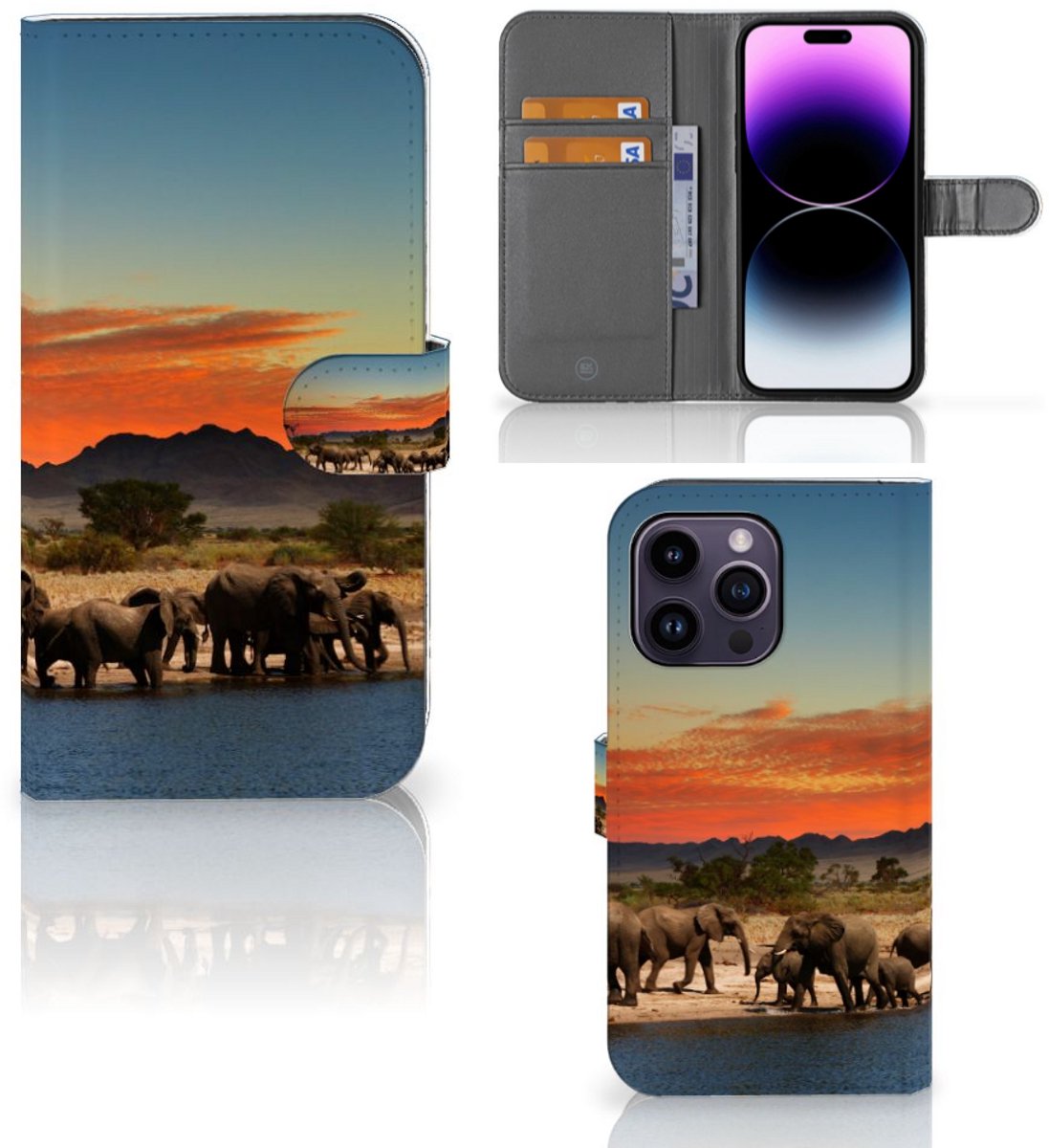 iPhone 15 Pro Max Telefoonhoesje met Pasjes Olifanten