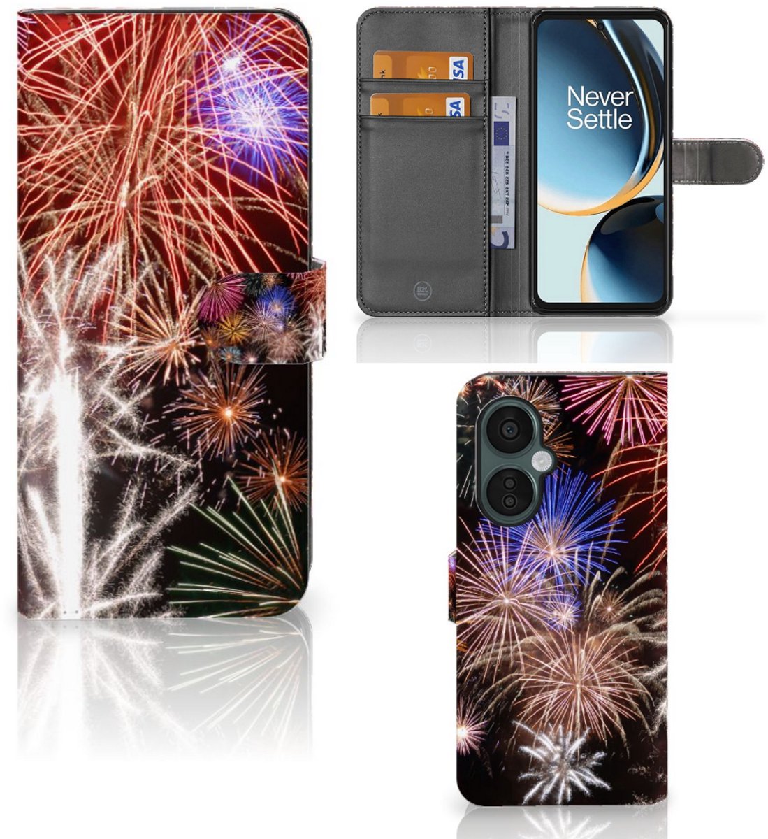 Book Case voor OnePlus Nord CE 3 Lite Wallet Case met Pasjes Vuurwerk