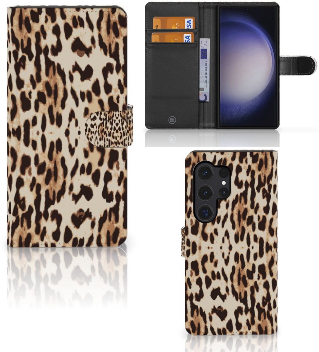 Samsung Galaxy S24 Ultra Telefoonhoesje met Pasjes Leopard