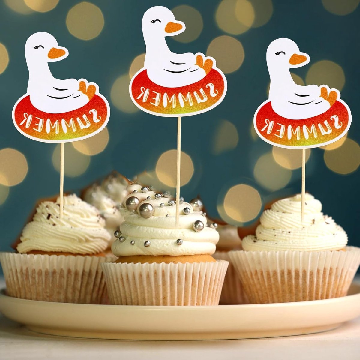 24 Stuks Gekke Gans Cupcake Toppers voor Zomer Thema Verjaardagsfeesten en Babyshowers, Leuke Decoraties en Accessoires