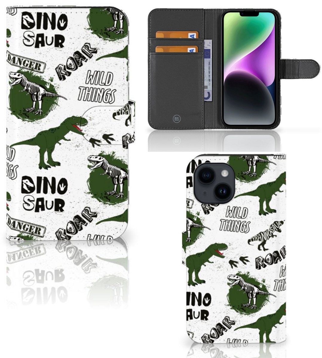Telefoonhoesje met Pasjes voor iPhone 15 Dinosaurus
