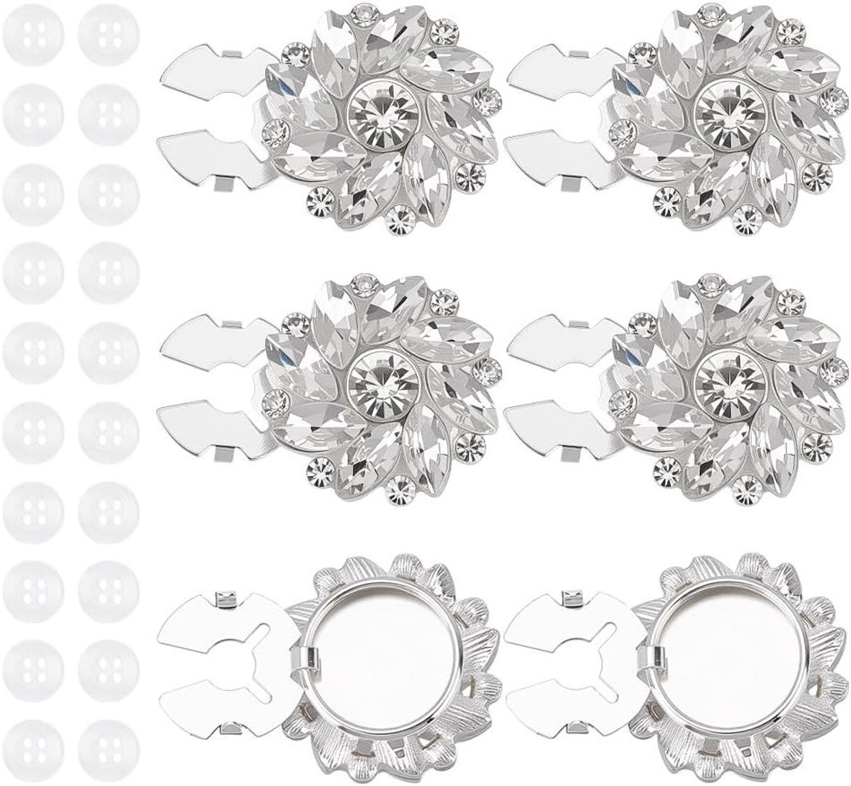 4 Stuks Strass Bedekking 20 Stuks 11mm 4-Gat Manchetknopen Bloem Design voor Kledingaccessoires en Versieringen in Zilver