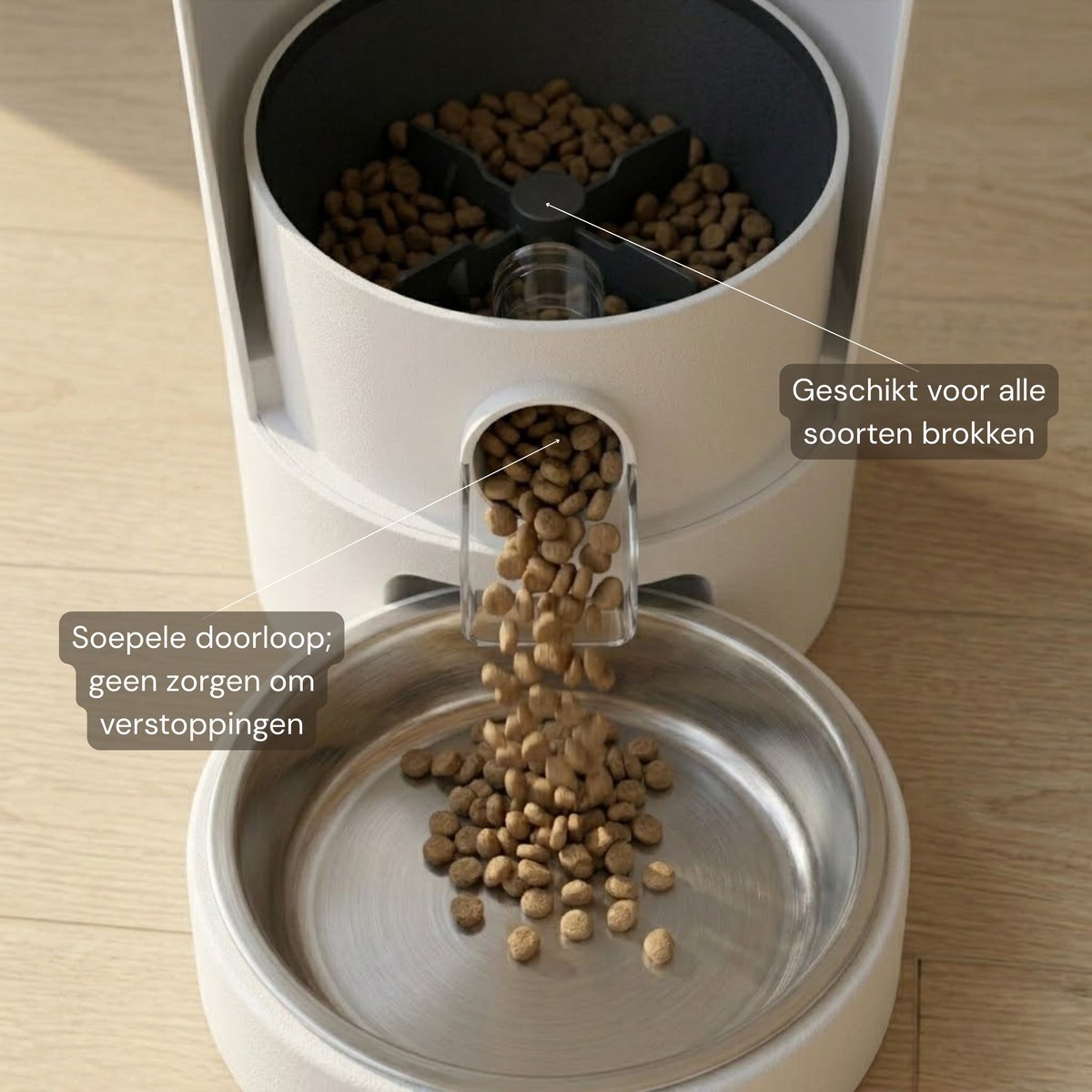 AnimalAesthetics Automatische Voerbak voor Kat & Hond Wit – App-bediening, Twee Bakken van Roestvrijstaal, Voerautomaat Kat 3L thumbnail 7