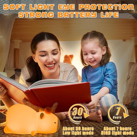 Capybara Nachtlampje - Draagbare Bedlamp - Kinderslaap Verlichten - Zacht Siliconen Materiaal - 1200 mAh Batterij - Wit — afbeelding 5