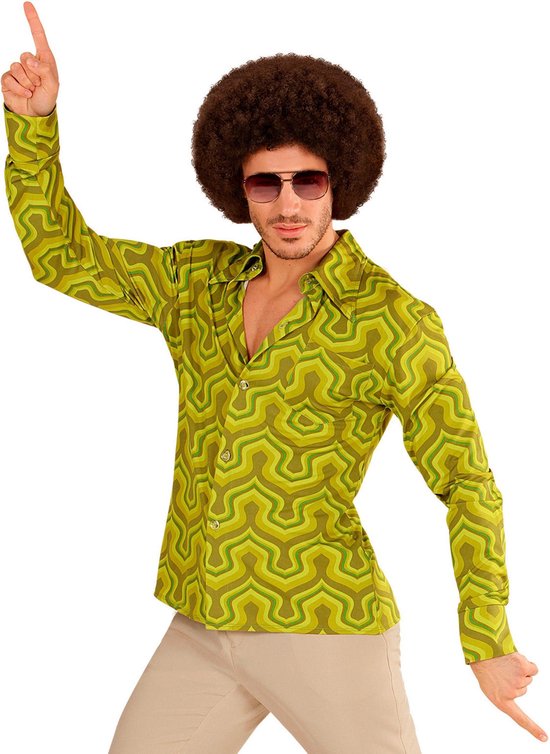 WIDMANN - Groen groovy jaren 70 blouse voor mannen - XXL
