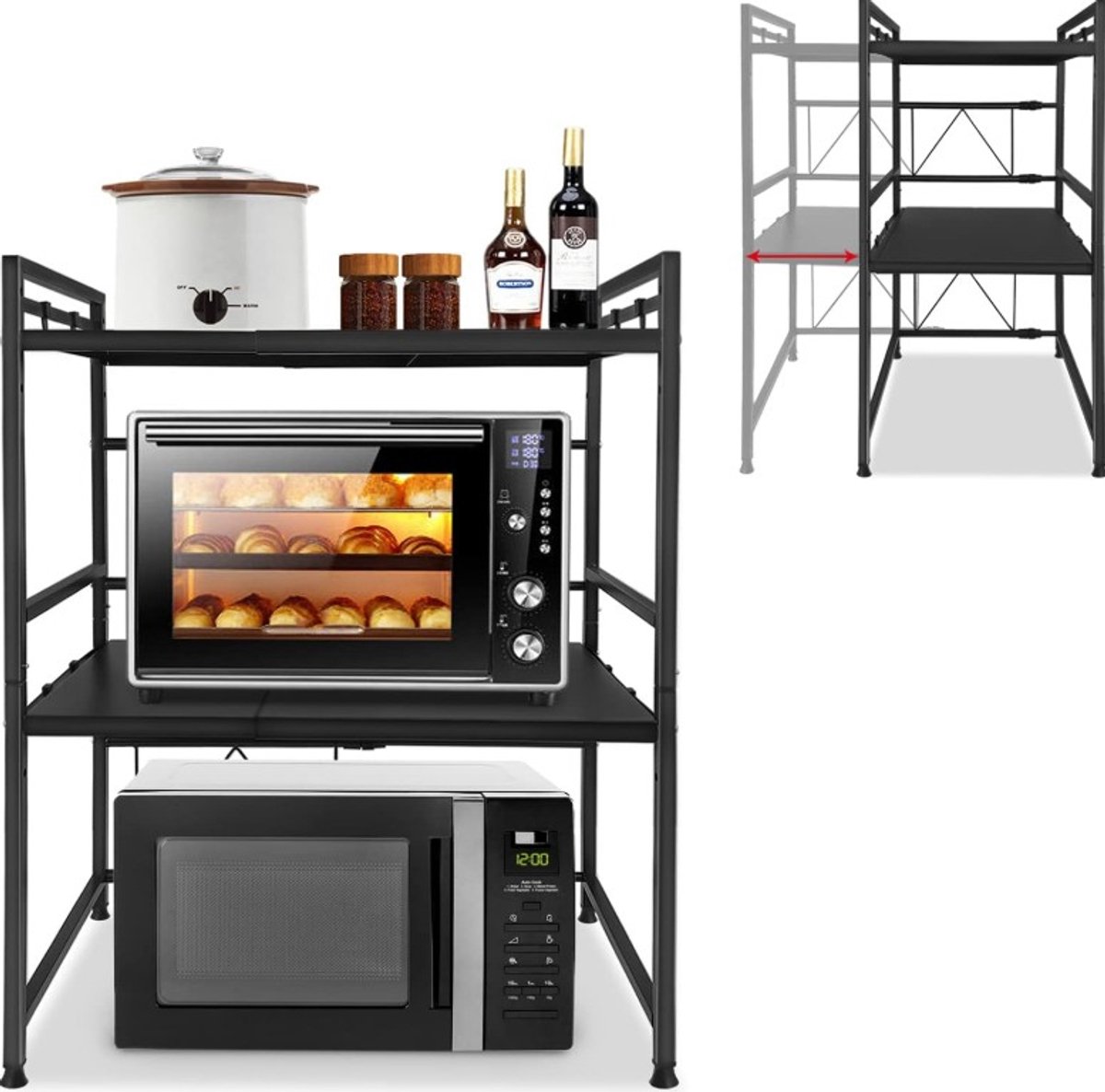 MeubelsvanJoep magnetron rek - magnetronkast - keuken organizers - uitschuifbaar 40-65 cm - kruidenrek - NIET ophangbaar - aanrecht organiser - bureau organizer - keuken opbergrek - keukenrek staand - keukenrek - magnetronrek — afbeelding 4