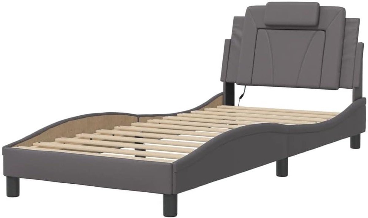 Bedframe met LED - Tweepersoonsbed Frame - Slaapkamer Inrichten - Kunstleren Afwerking - 90x190 cm - Grijs