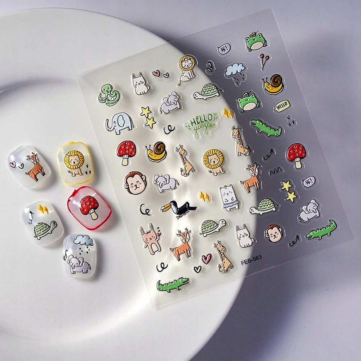 Frezarkowo - 3D Nagelstickers - Dierenpatronen - Zelfklevend - Wytłaczane