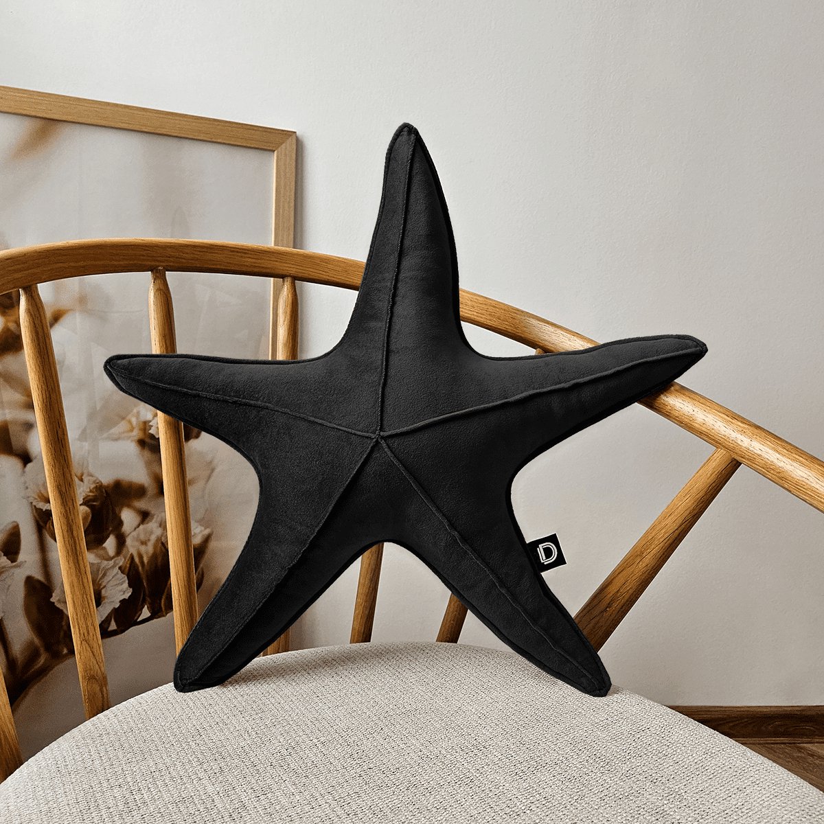 Decordruk VELVET Serie - Sierkussen - Grote Zeester - Zwart - Velvet