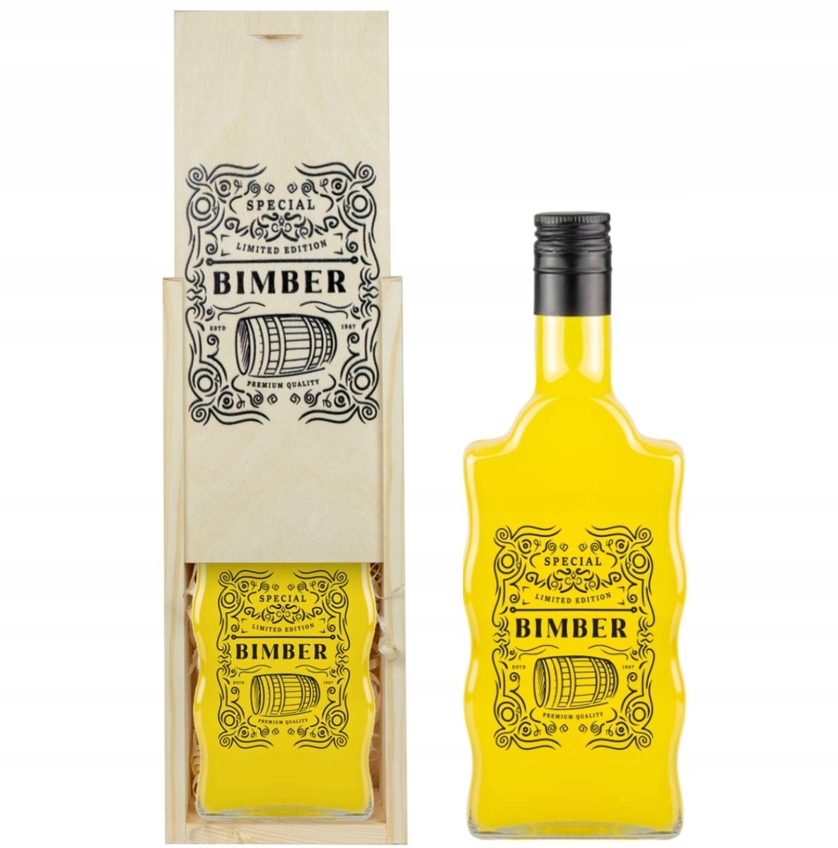 Bimberek - Houten Kist met Fles - 500ml - Origineel Ontwerp - Stevig
