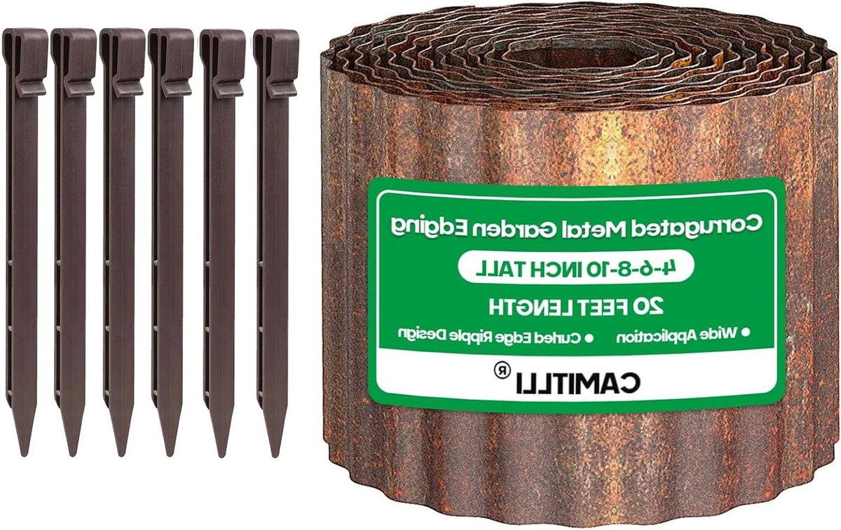 Metalen Tuinrand - Bloembedrand Landschapsrand - Tuin Afbakenen - Met 4 Tuinankerpalen - 20 x 50 cm - Roest