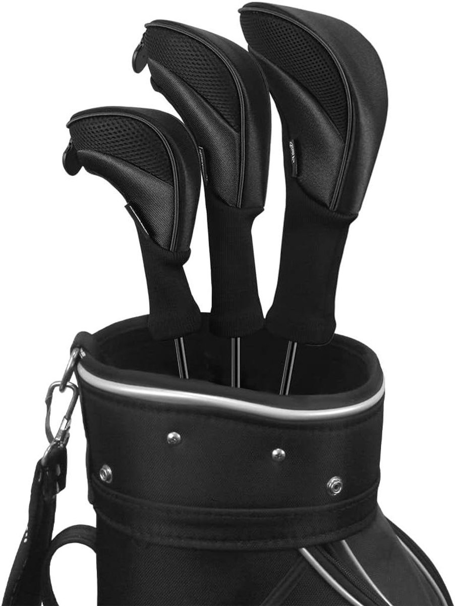 Golf Hoofdhoezen Set - Golfclub Covers - Golfclubs Beschermen - Lange Elastische Hals - 3 Stuks - Zwart