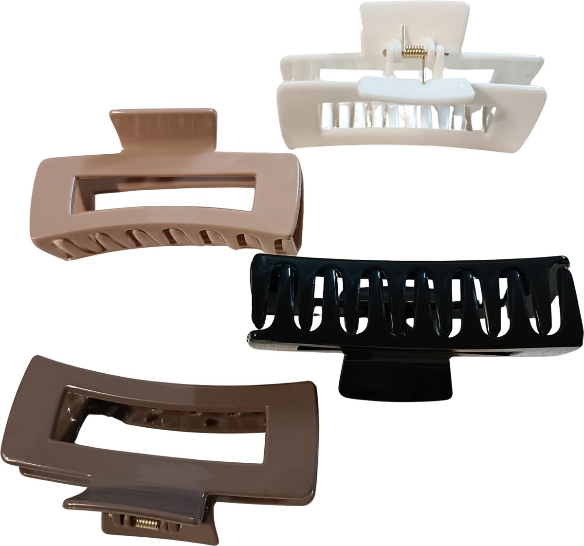 Haarclips haarklemmen groot zwart, kaki, wit en bruin