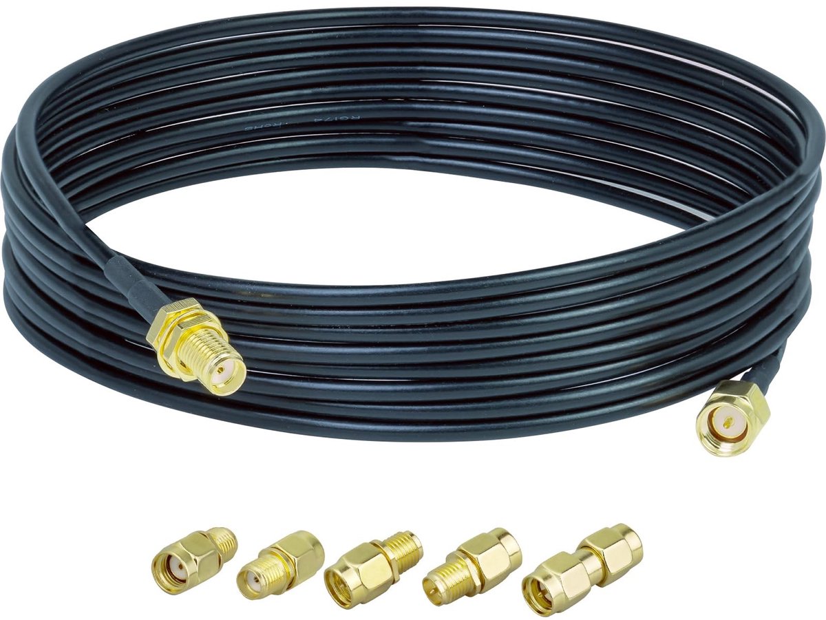 Cosensi - naar kabel - Coaxiale verbinding - 3 meter - RG174 - Inclusief 5 adapters - Geschikt voor router en antenne