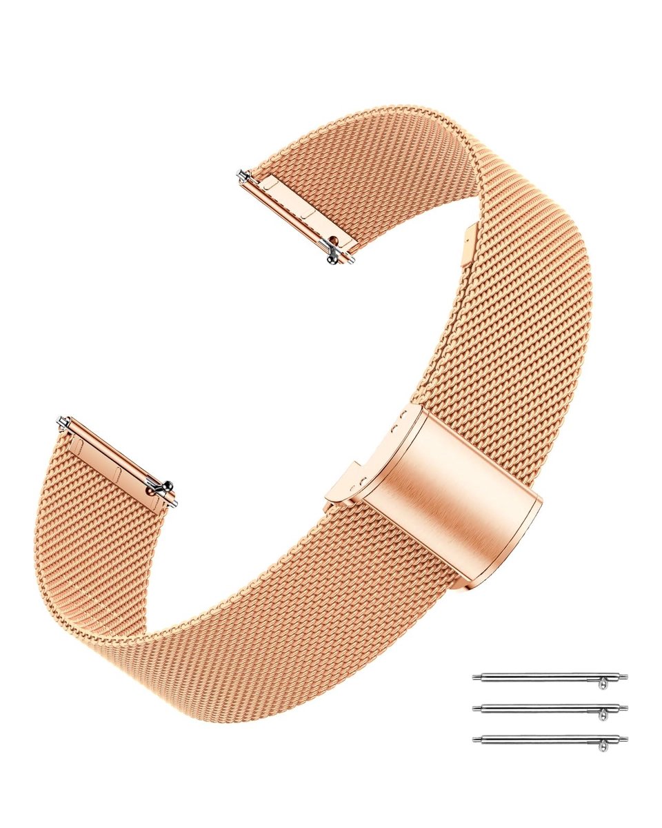 Cosensi - Mesh Horlogeband - Vervangband voor Smartwatch - 18 mm - Stijlvol en Comfortabel - Waterbestendig - Geschikt voor Mannen en Vrouwen - Ros...
