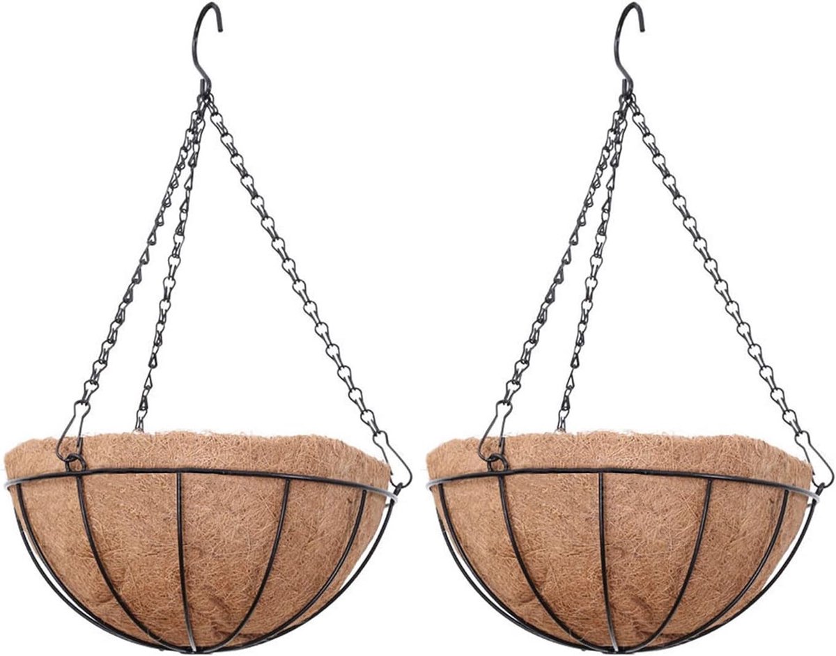 Ronde Hangende Plantenmand met Kokosvezel, Ideaal voor Bloemen en Groene Planten, Geschikt voor Binnen en Buiten (2 x 8 inch)