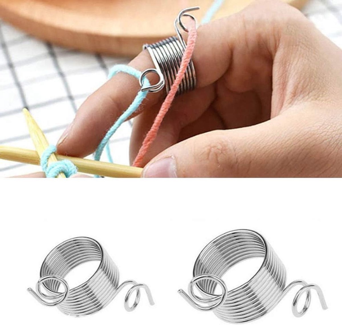 Knitting Thimble Set van RVS, 2 Stuks in 2 Maten voor Brei- en Haakaccessoires, Handige Vingerbescherming en Gereedschap