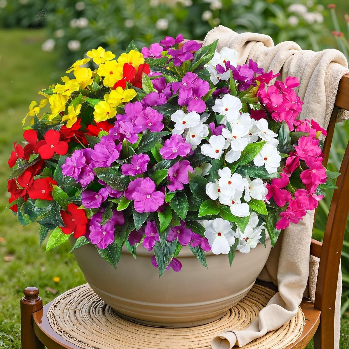 Cosensi - Kunstbloemen - Impatiens - Realistisch en duurzaam - UV-bestendig - Decoratie voor binnen en buiten - Perfect voor tuin en balkon