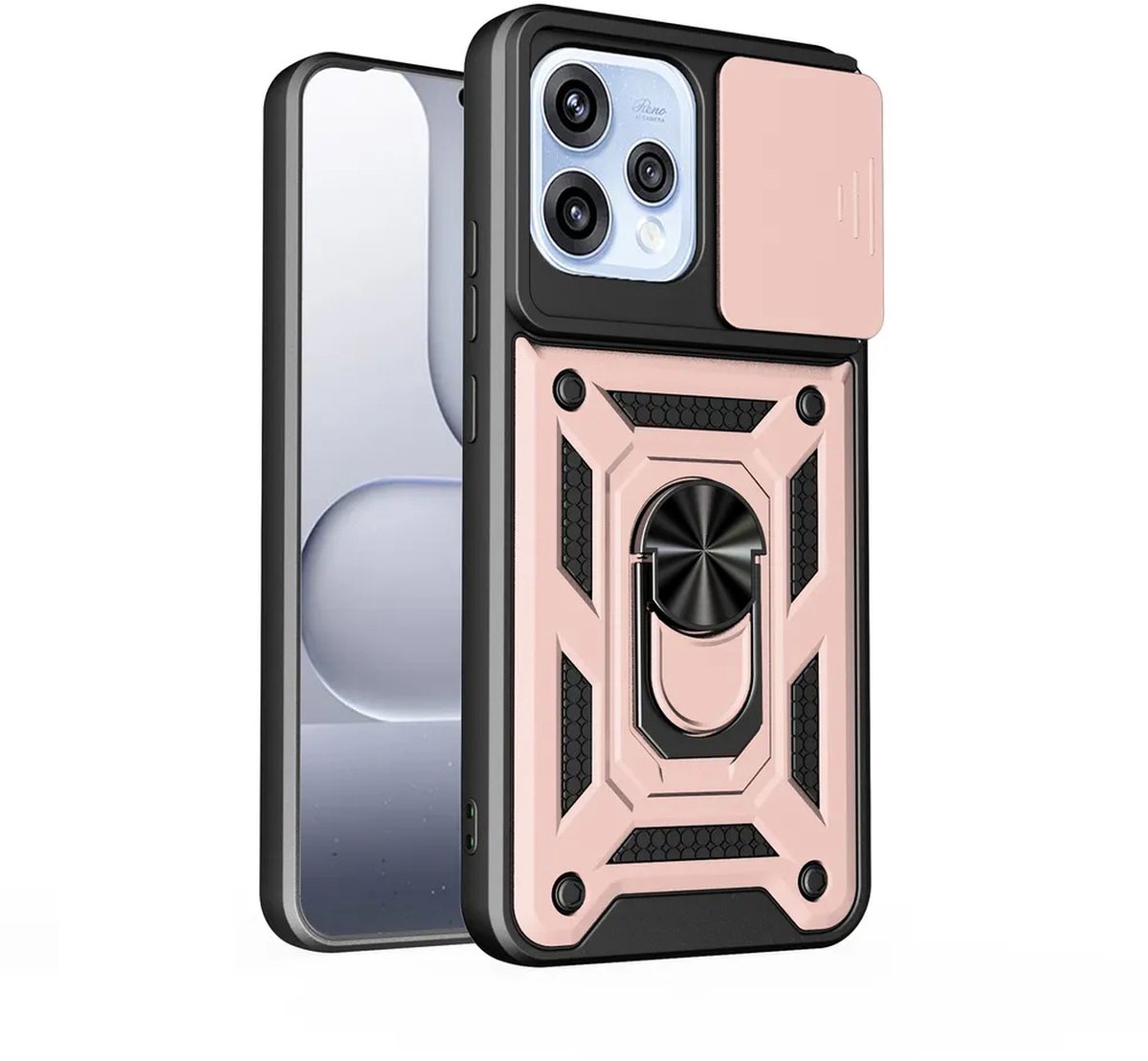 MobyDefend Hoesje - Geschikt voor Oppo Reno15 - Pantsercase Met Draaibare Ring - Rosé