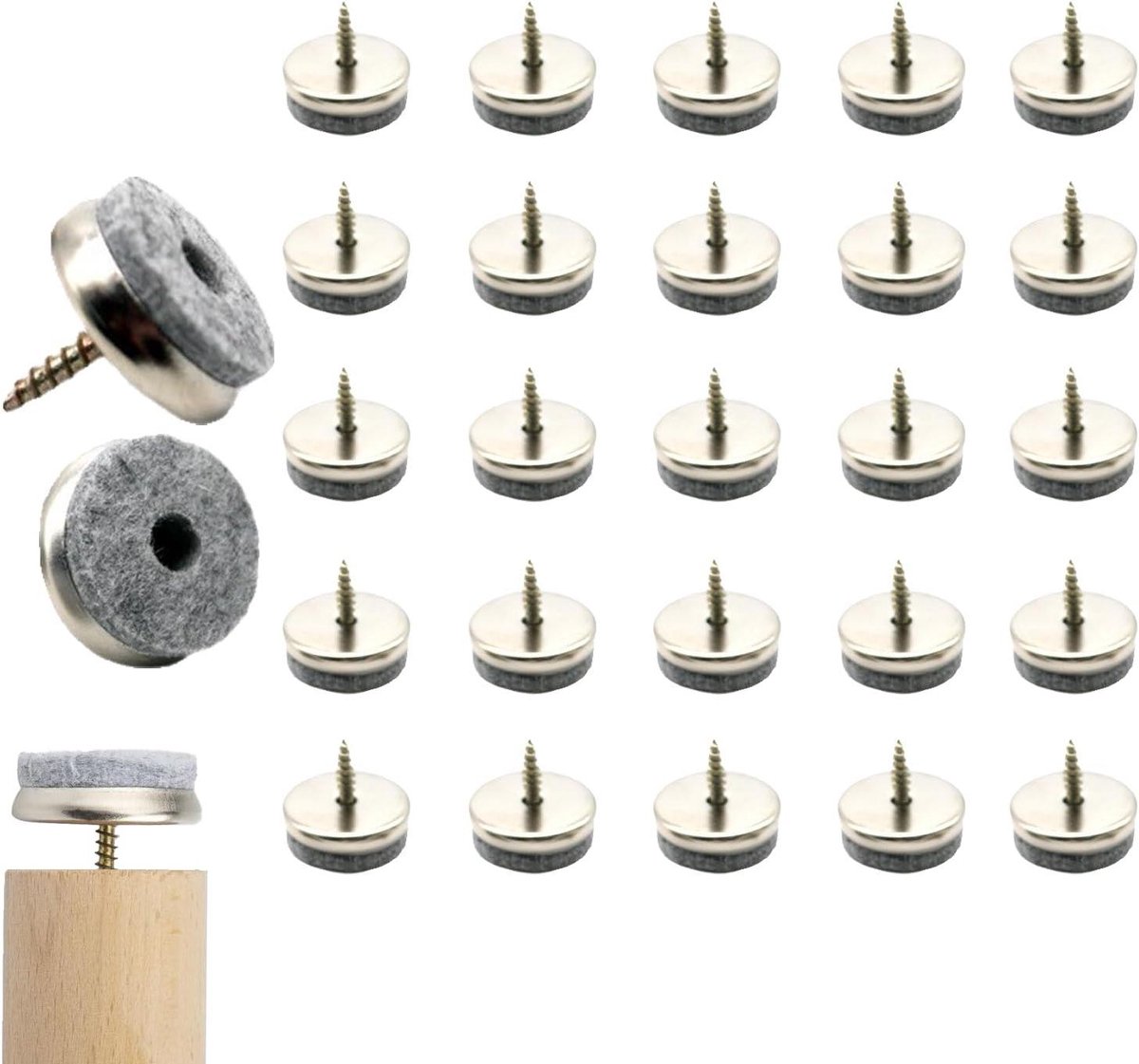 Viltglijders met schroef - Meubelglijders stoelpoot - Vloerbescherming meubels - Verborgen schroefmontage - 32 stuks - Zilverachtig
