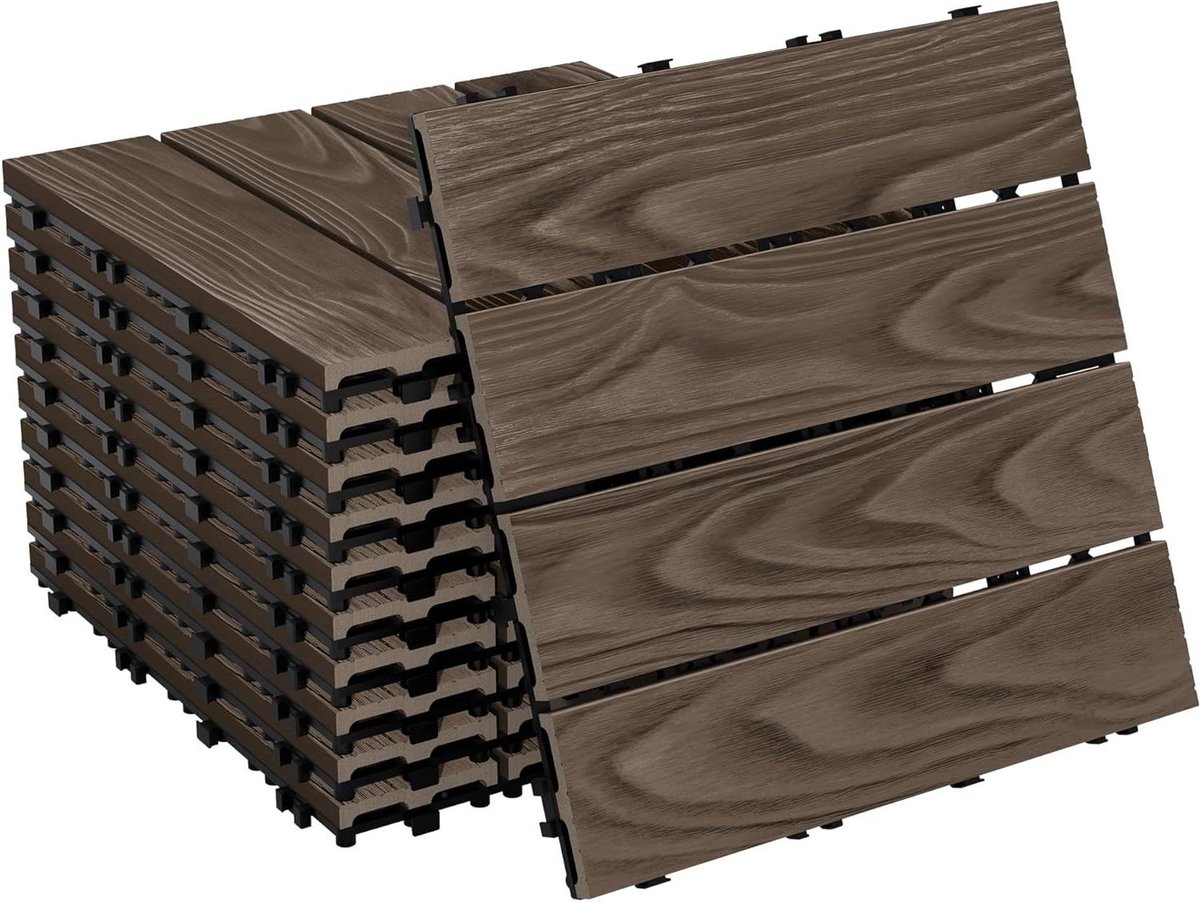 WPC Terrastegels - Vlonderplaten Balkonplaten - Terras Balkon Tuin - Kliksysteem Waterafvoer - 30x30 cm 33 stuks - Donkerbruin