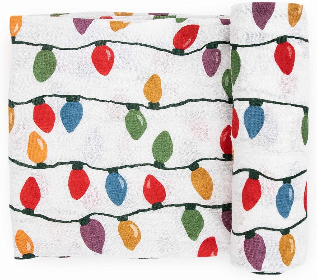 Baby Swaddle Inbakerdoek - Wikkeldoek Baby - Baby Comfort - 100% Katoen Mousseline - 120 x 120 cm - Kerst Lampen