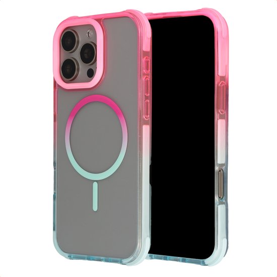 Selencia Hoesje - Geschikt voor Apple iPhone 16 Pro Max - Gradient Backcover - Roze / Blauw