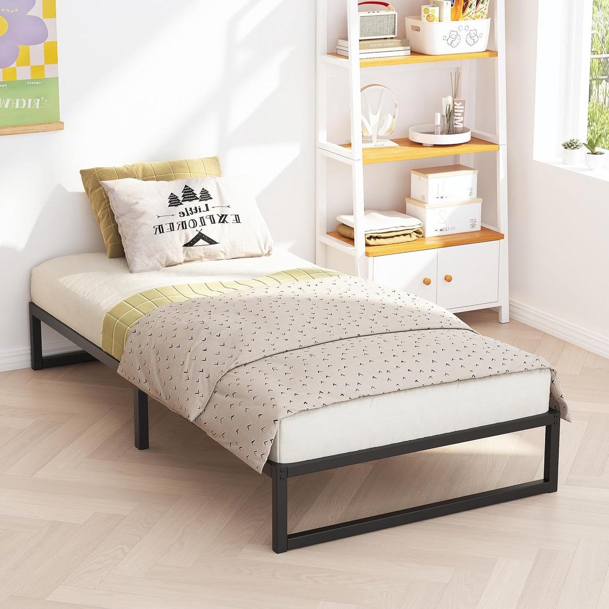 Eenpersoons XL Bedframe - Matrasbasis Metaal - Slaapkamer Inrichten - Geluidsvrij Ontwerp - 255 cm Hoog - Zwart