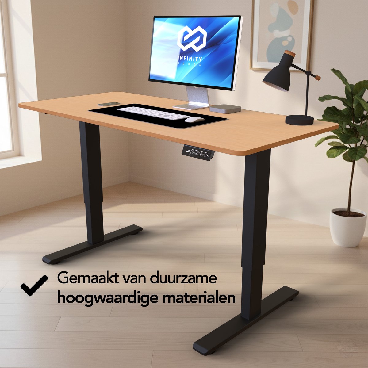 Infinity Goods Zit Sta Bureau Elektrisch Verstelbaar - 140 x 60 CM - Geheugenfunctie - Houtkleur thumbnail 3