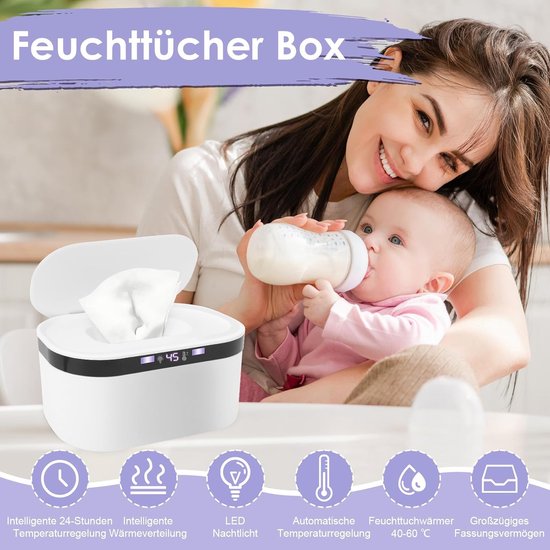 Vochtdoekjes Verwarmer - Doekjes Dispenser - Baby Comfort - Geïntegreerd Nachtlampje - 21.8 x 15 x 13.7 cm - Wit — afbeelding 3