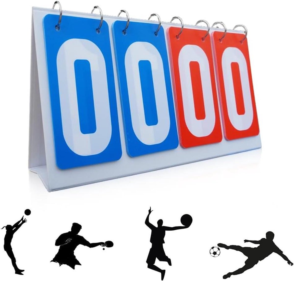 4 Stellige Anzeigetafel, Kerbe Zähltafel Zweifarbige Sportanzeigetafel Scorebord 0-99 für Basketball Fußball Für Wettkämpfe Indoor und Outdoor Blau und Rot