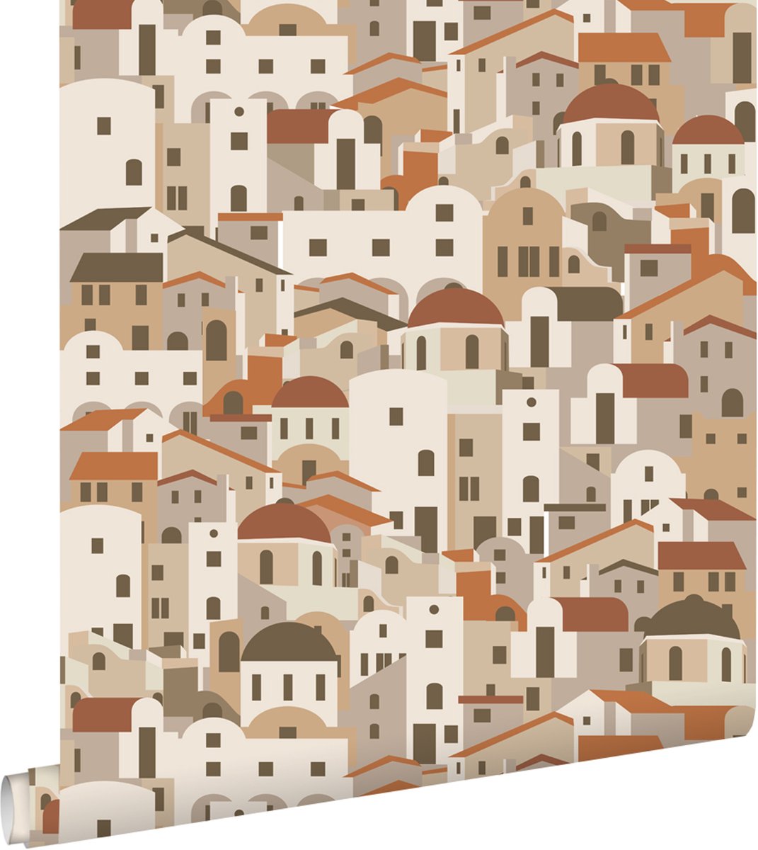 ESTAhome behang mediterrane huisjes beige en terracotta - 50 x 900 cm - 139623