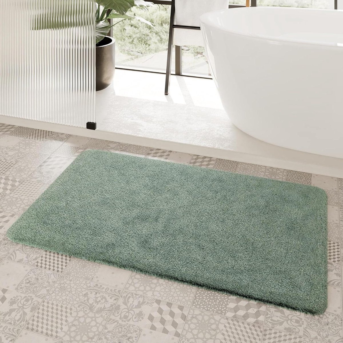 Badmat - Vloerkleed badkamer - Voeten drogen - Antislip latexcoating - 70 x 120 cm - Salie